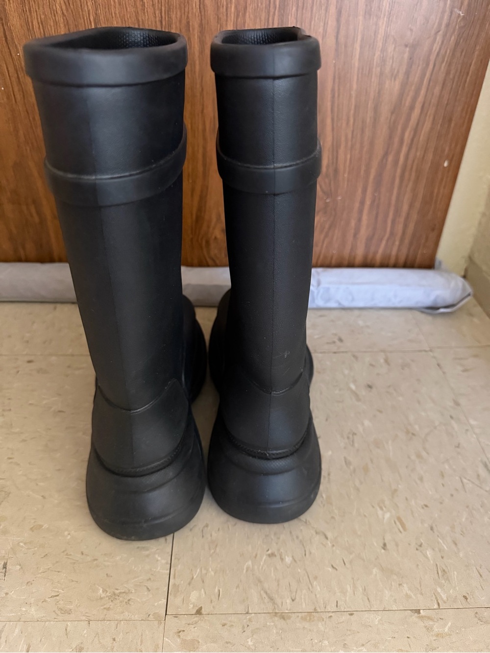 Balenciaga Matte Black Embossed Rubber Boots - Picture 3 of 4